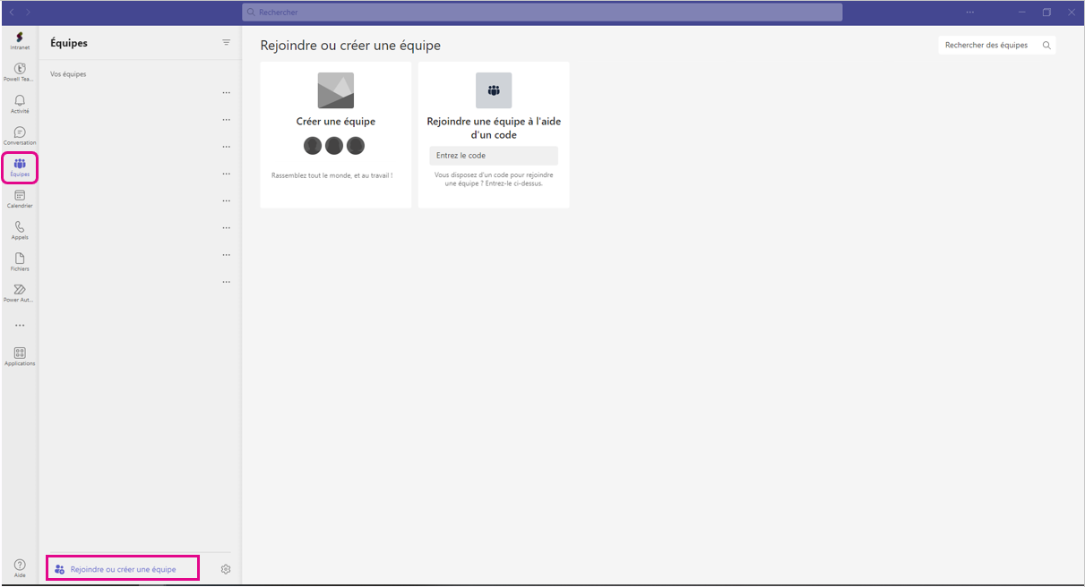 créer une équipe teams