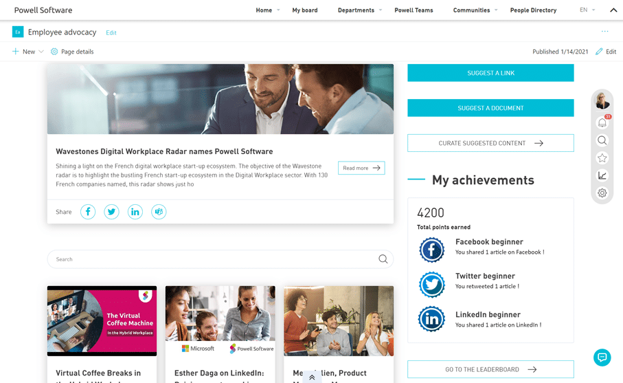 Employee Advocacy Homepage Powell software